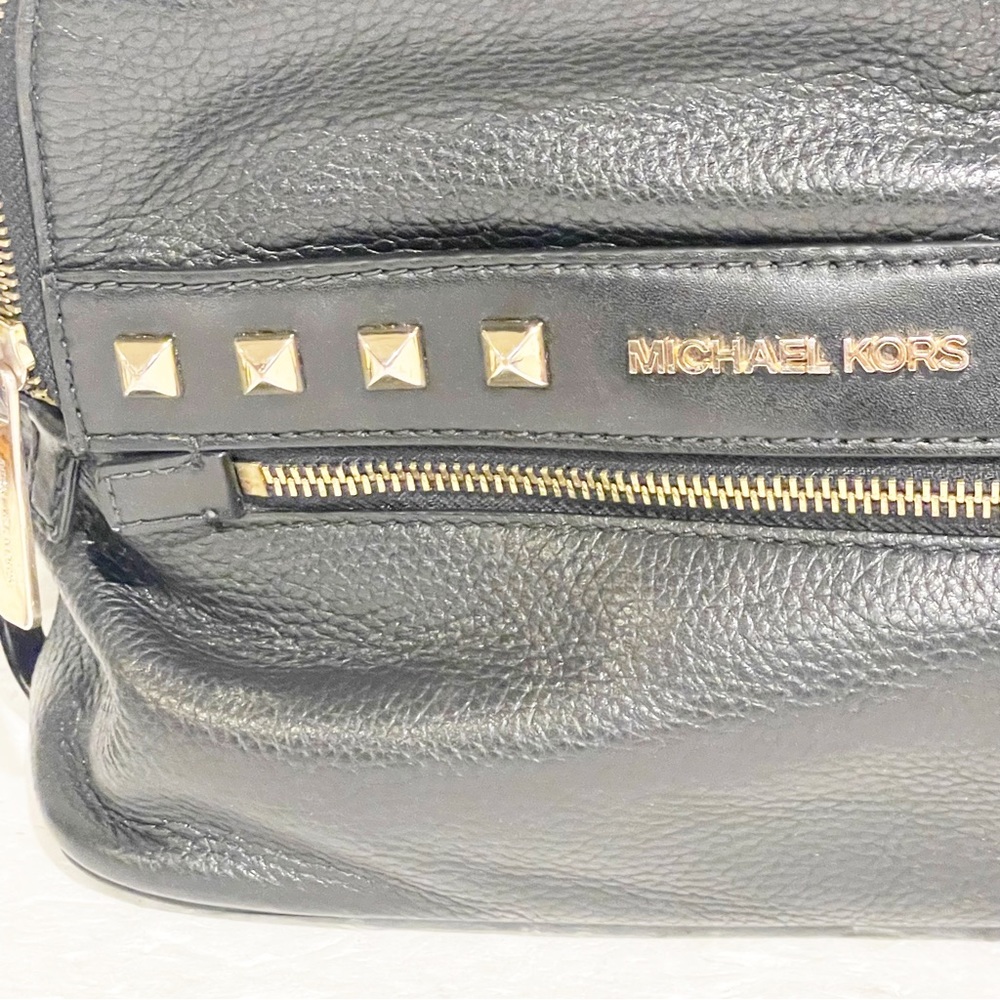 Michael Kors Black Soft Pebbled Leather Gold Studded Mini Backback Purse - Picture 2 of 7